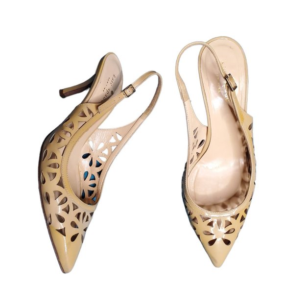 kate spade Shoes - Kate Spade Jacey Beige Patent Leather Pointed Toe Laser Cut Slingback Pumps 8